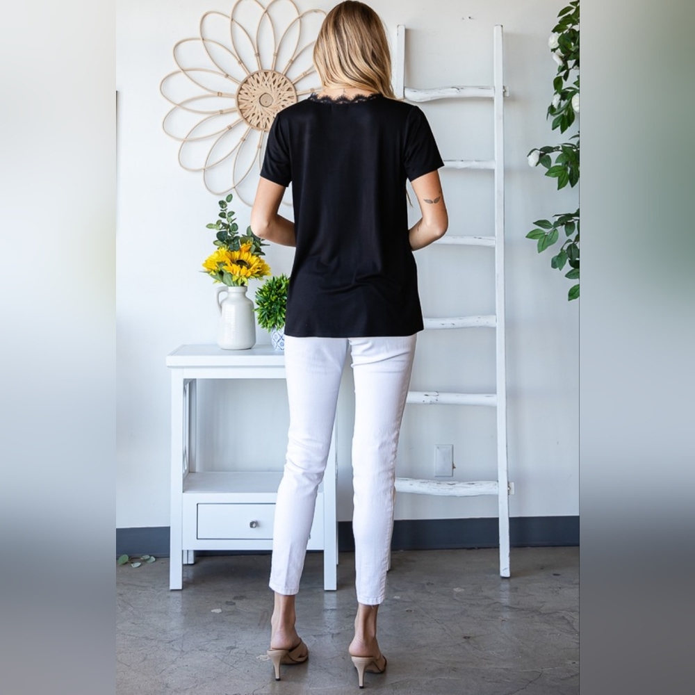 Heimish Lace Detail V-Neck Short Sleeve T-Shirt SALE 20% OFF - Picture 4 of 7
